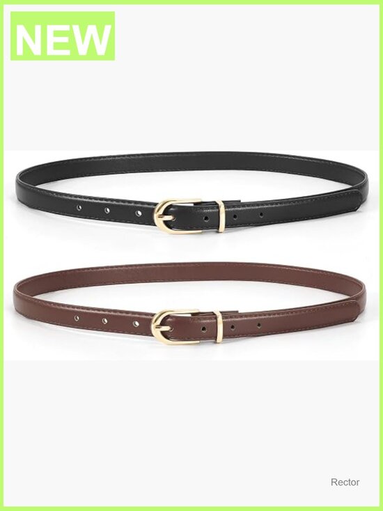 2 Pack Skinny Faux Leather Belt with Buckle for Jeans Dress Pants